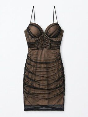 B. DARLIN Black Mesh Ruched Bustier Mini Dress Sz 1/2 Coquette Grunge Cyber Y2K